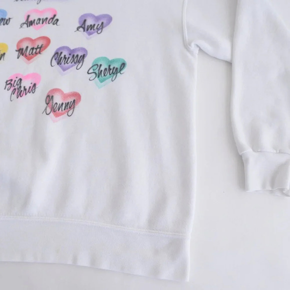 Vintage Lee Heavyweight White Grandma Colourful Hearts Crewneck Sweater M - Picture 6 of 12